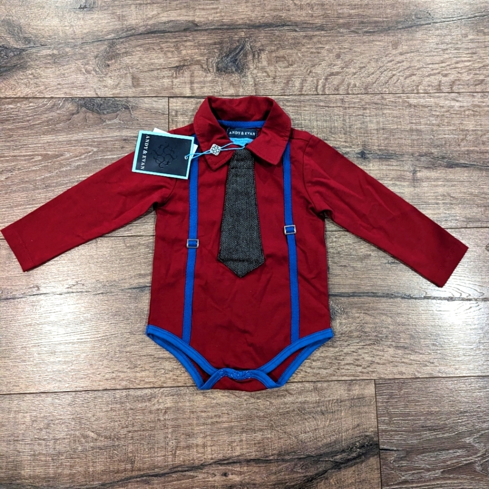 NWT Andy & Evan 3-6 Month Boy Red Bodysuit Christmas Valentine's Day Top Shirt